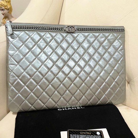 Chanel Boy Chain Quilted Calfskin Large Clutch